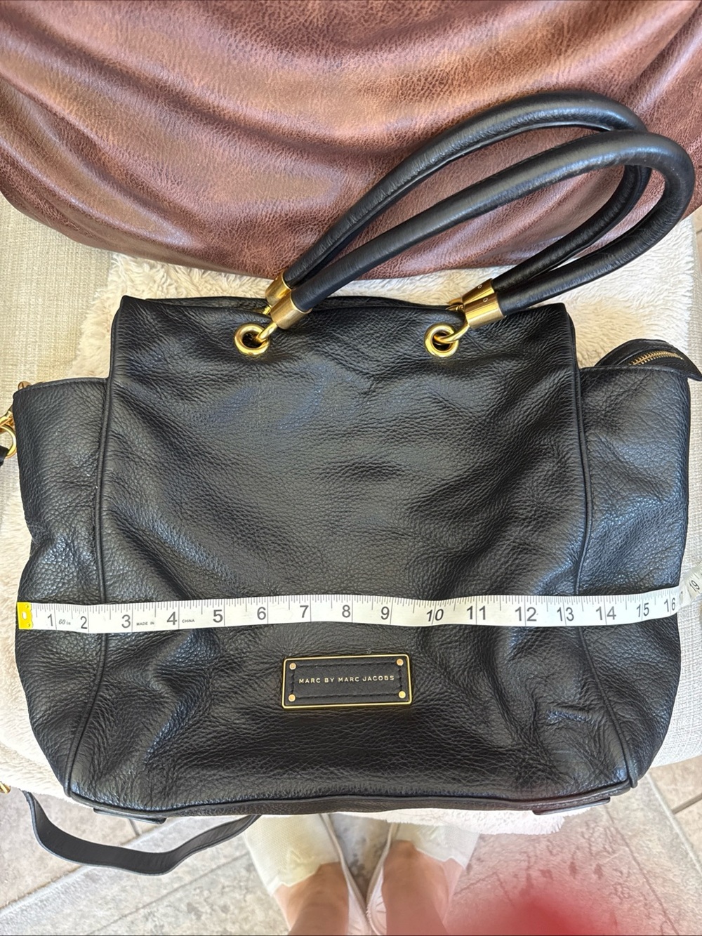 Marc by Marc Jacobs Black Pebble Leather Tote Bag with Gold Hardware - Picture 11 of 12